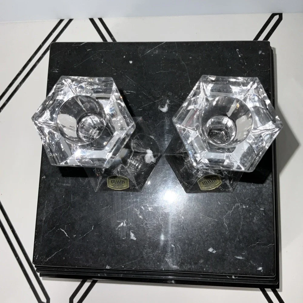 Atlantis Crystal Short Candle Sticks Made In Portugal Signed‎ Weddings Halloween